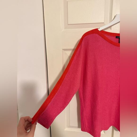Eileen Fisher Pink Bateau Neck Organic Linen Sweater CHRLN Pink and Red Large - Picture 5 of 9